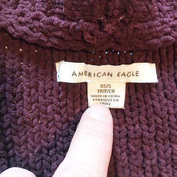 AMERICAN EAGLE AE Long Open Front Knit Cardigan Knit Burgundy Womens Small - Picture 4 of 9